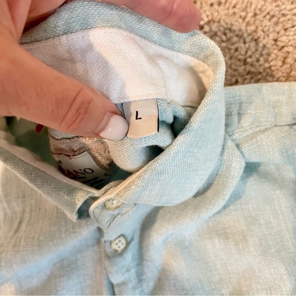 Bruno Positano Camp Shirt Men L Washable Linen Rayon  Button Short SLV Sea Blue - Picture 13 of 13